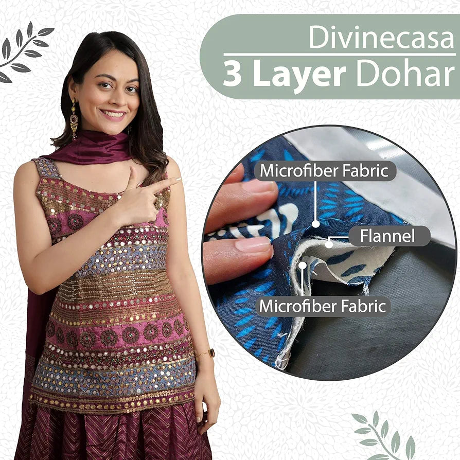 Divine Casa 120 GSM Microfiber Single Dohar | Soft & Lightweight Throw Blanket | Cozy & Breathable | All-Season Comfort | 210 x 140 CM | Floral Burst Pattern | Sage Green & White