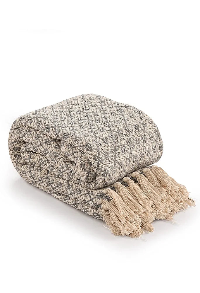 SASHAA WORLD Soft Throw Blanket | Used Both Indoor and Outdoor |Blanket for Living Room, Sofa, Bed & Chair | Grey Throw Blanket| Pack of 1, 180 x130 cm, Cotton| Reversible
