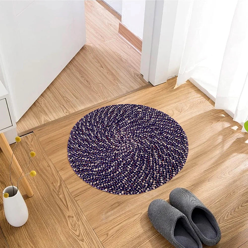 Kuber Industries Round Shape Feather Door Mat - Cotton Reversible for Kitchen and Home - 16 Inch Small Purple