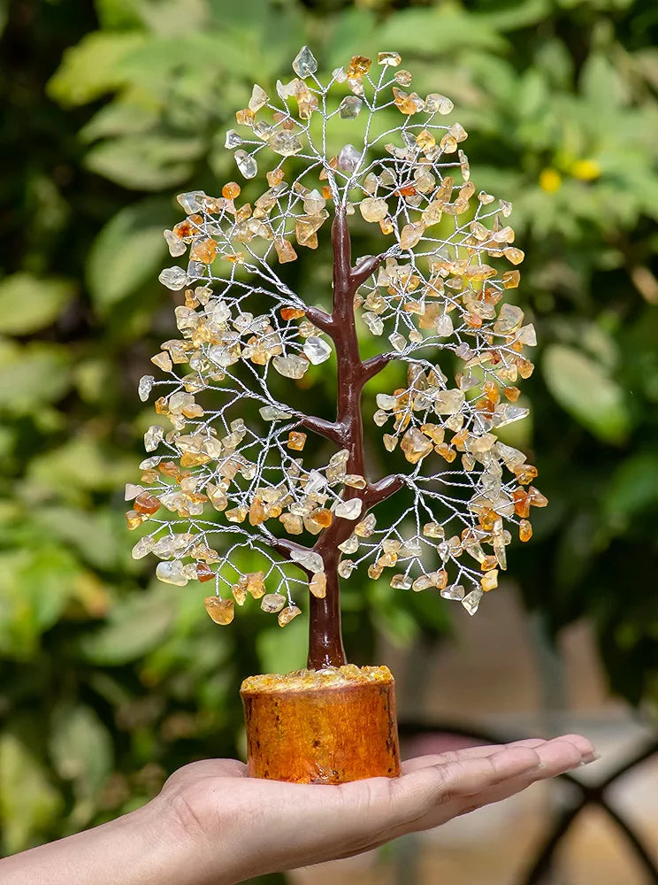 HindCraft Citrine Chakra Crystal Tree Good Luck Showpiece for Home Decor Items Crystals Gemstones Bonsai Money Tree for Good Luck, Decoration Gift Item, Silver Wire, 10-12 inch