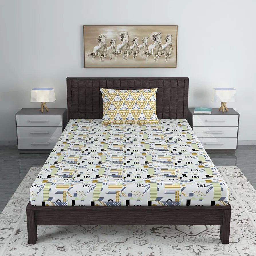 Divine Casa 144 TC Cotton Bedsheet for Single Bed with 1 Pillow Cover 