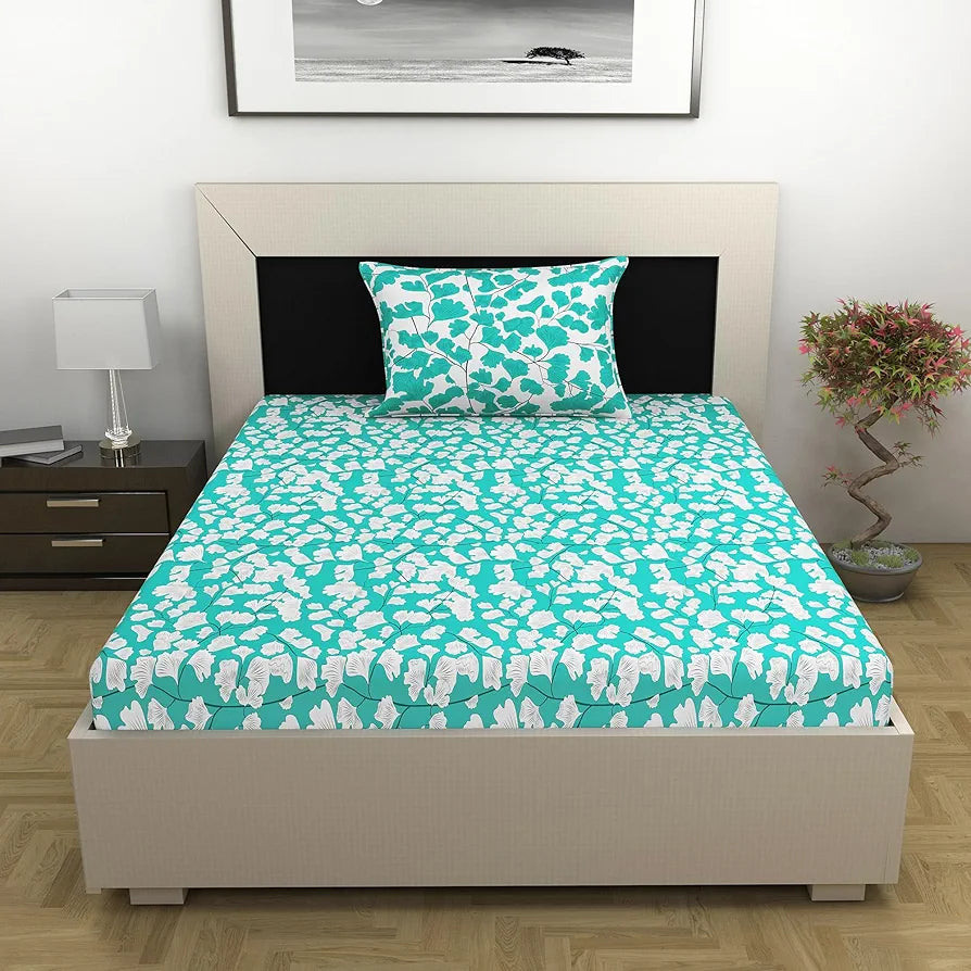 Divine Casa 144 TC Cotton Bedsheet for Single Bed with 1 Pillow Cover 