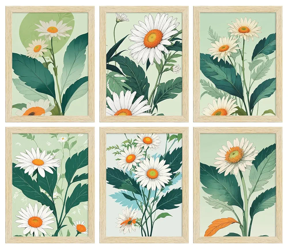 ArtX Paper Floral Art Paintings With Frame for Home Wall Decor, Wall Painting for Living Room, Multicolor, Set of 6