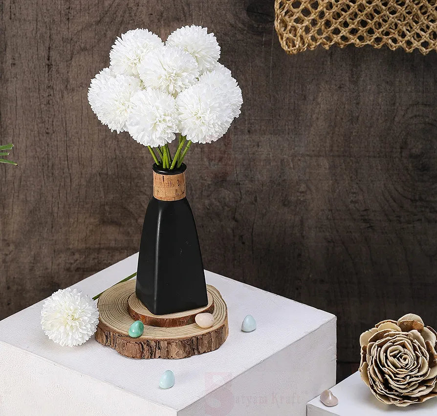 SATYAM KRAFT 5 Pcs Artificial Chrysanthemum Hydrangea Ball Flower Sticks for Home, Office, Bedroom, Balcony, Living Room, Wedding & Craft Decoration  