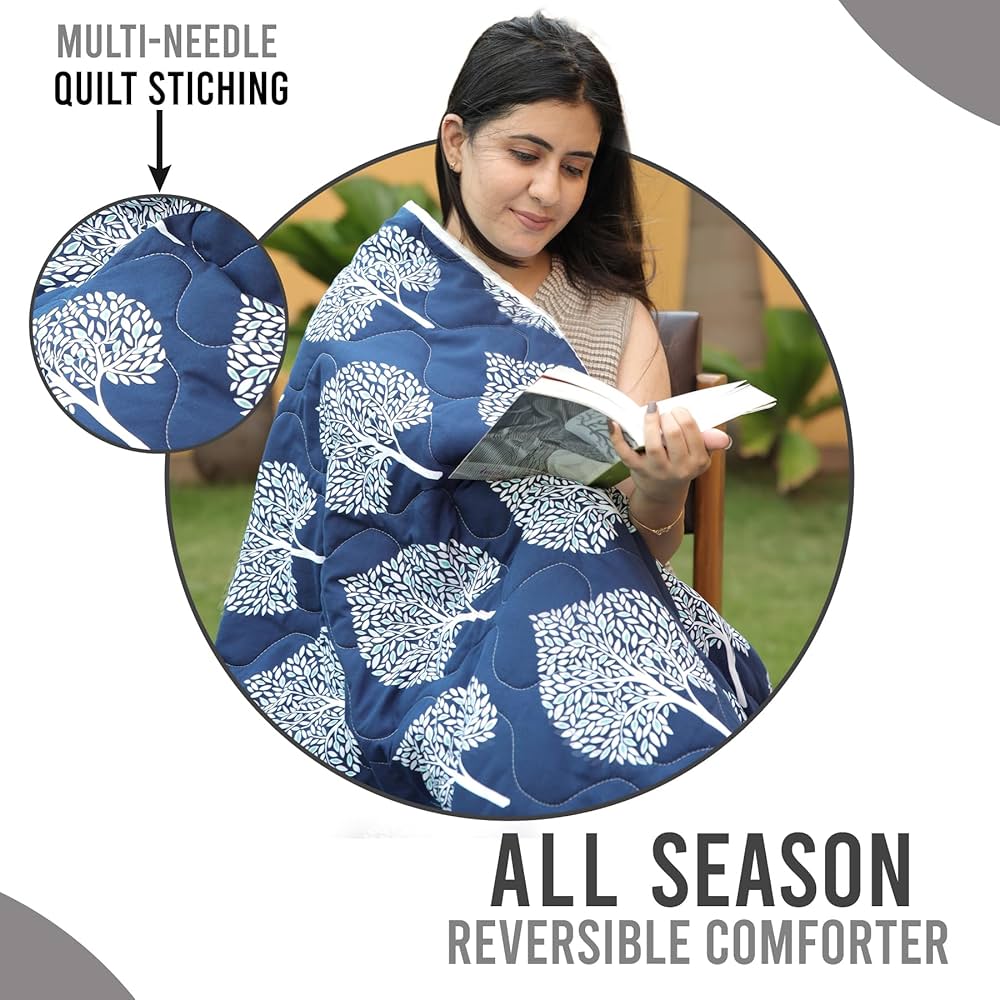 Divine Casa 120 GSM Microfiber Single Bed Comforter | Soft & Lightweight Reversible AC Blanket | All-Season 3-Layered Quilt | 230 x 140 cm, Dark Sapphire