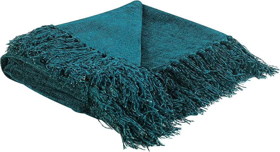 Cazimo Soft Chenille Premium Throw Blanket with Tassel Fringe, Fade Resistant, All Seasons,Ultra-Soft for Decorative Sofa & Bed Cover, Chair & Travel, 60x50 Inches, Pack of 1, Teal Green