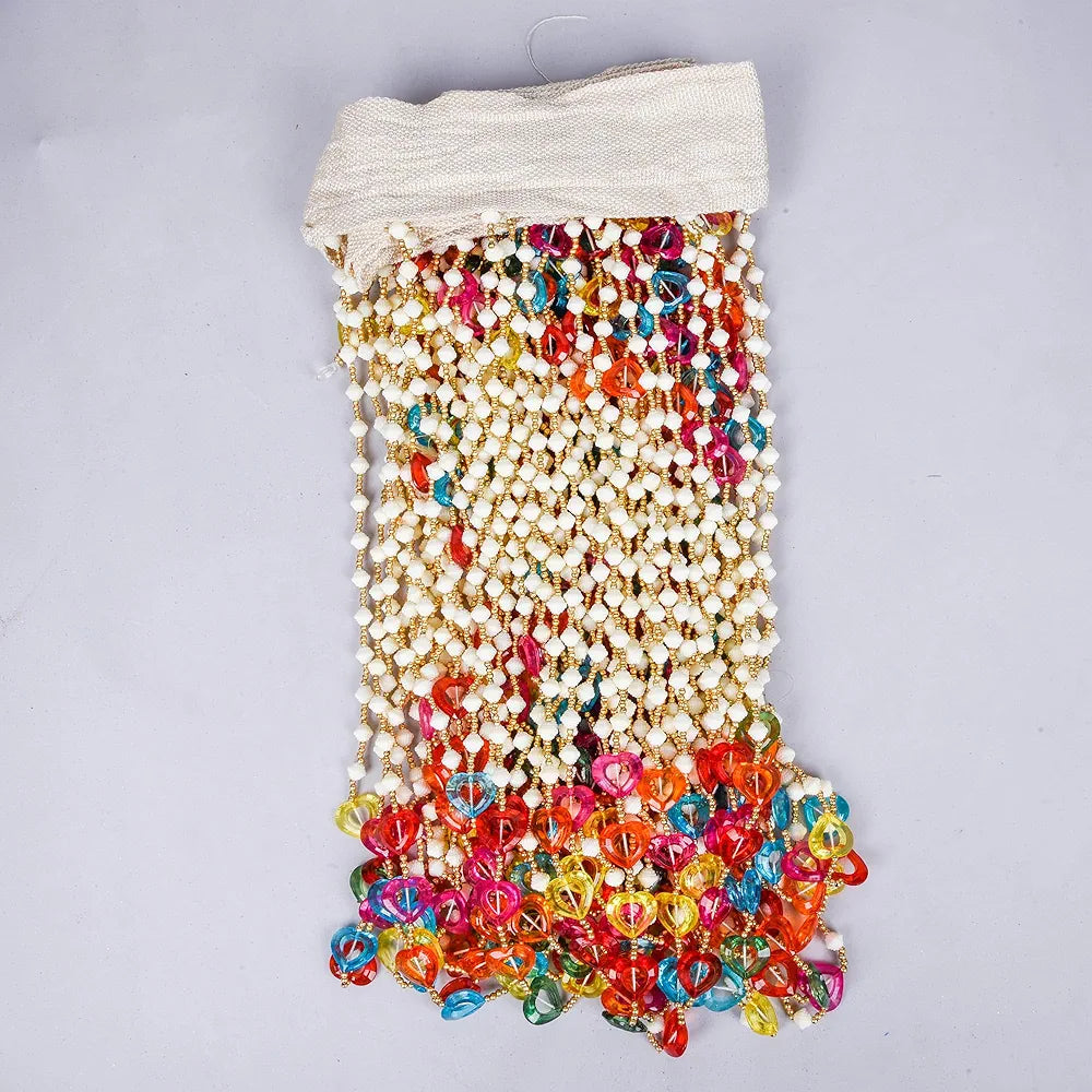 Kuber Industries String Curtain | Fancy Sparkling Door Curtains for Home Décor | Pooja Room String Curtains | String Beads Sheer Curtains | Heart Angora Curtains | 4x7 Feet | Multi