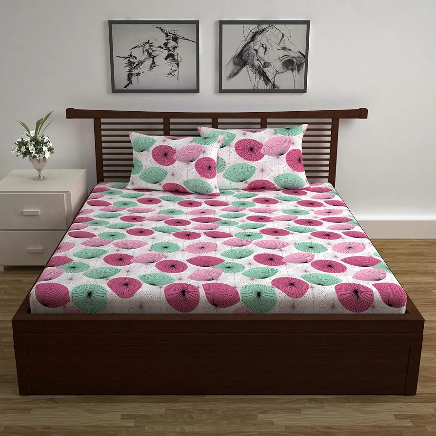 Divine Casa 144 TC Cotton Double Bedsheet with 2 Pillow Covers | Soft, Lightweight & Smooth | Dusty Pink Floral Print | Everyday Use | 100% Cotton | Size 254x222 cm