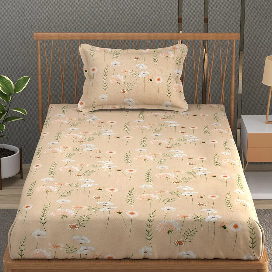 FRESH FROM LOOM Microfiber Soft Cotton Bedsheet for Single Bed 1 Pillow Cover | 200 TC Single Bed Soft Bed Sheet |Hypoallergenic Anti Fade Printed Bed Cover ,Multicolor