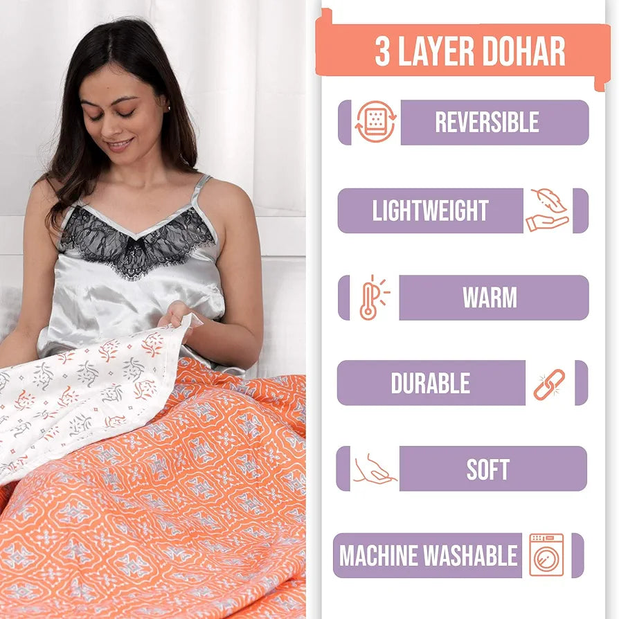 Divine Casa 120 GSM 100% Cambric Cotton Jaipuri Dohar Single Bed Reversible AC Blanket- | TC - 120