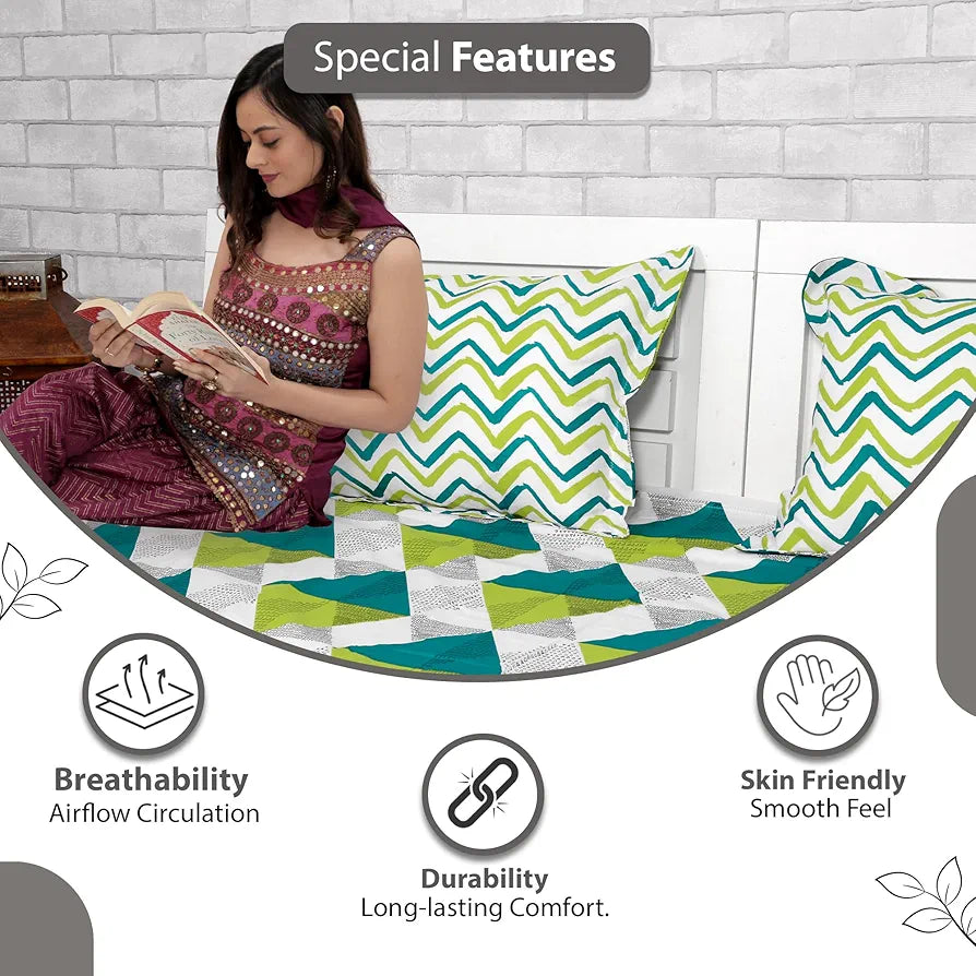 Divine Casa 144 TC Cotton Bedsheet for Double Bed with 2 Pillow Cover 