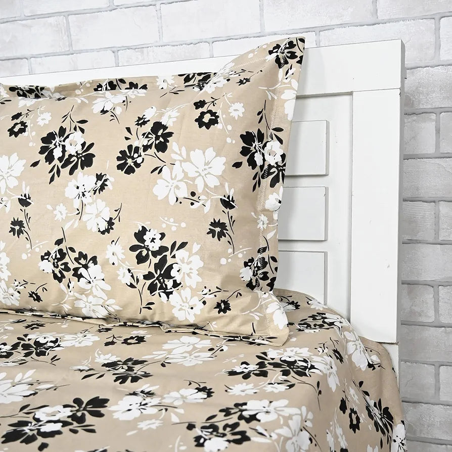 Divine Casa Bedsheet for Single Size Bed 144 TC Cotton Bedsheet for Single Size Bed with 1 Pillow Cover  Floral Beige Sunflower Cotton Bedsheet