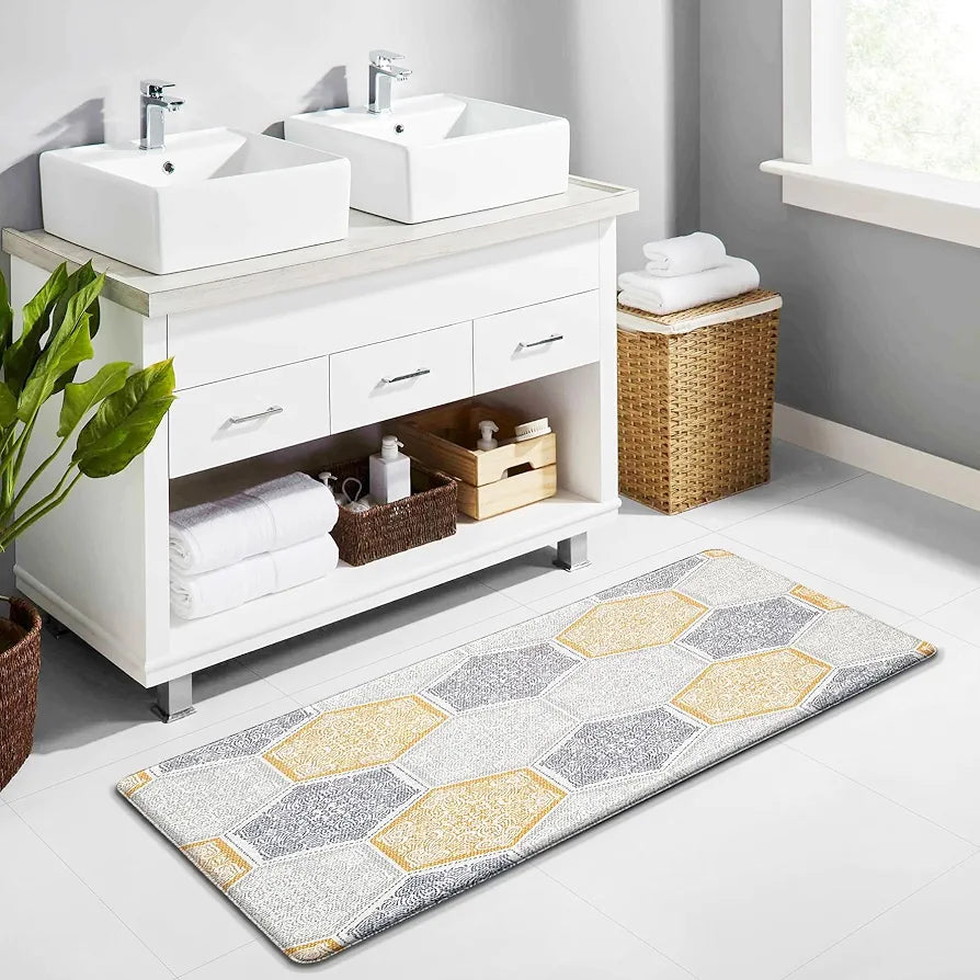 Luxe Home ColumboAnti-Fatigue Kitchen Mat - 51x99 cm Non-Slip Cushioned Comfort Mat - Hexagonal Tile Pattern Standing Desk Mat - Waterproof and Easy to Clean for Home and Office