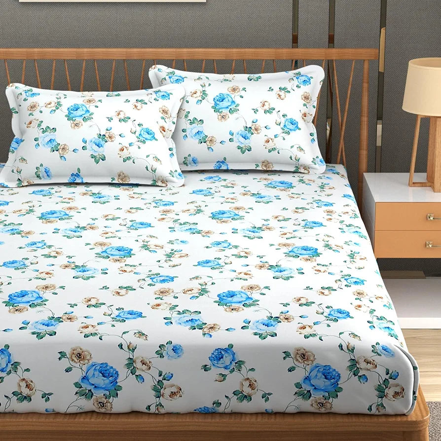 Homefab India 180 TC Glace Cotton Double BedSheet with 2 Pillow Covers -  - Blue