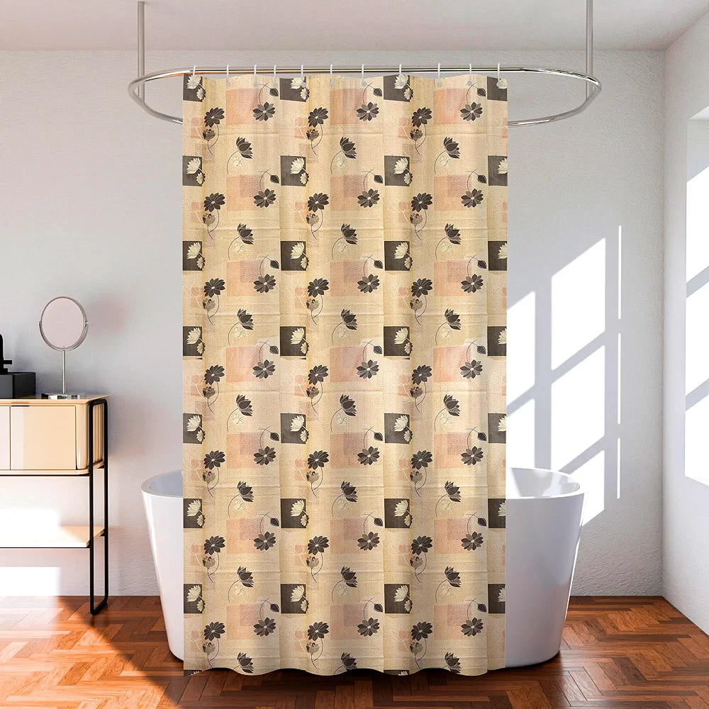 Kuber Industries Shower Curtain | 7 Feet | Bathroom Shower Curtain | AC Curtains | PVC Waterproof Window Curtain | Curtains for Bathtub | 8 Rings Curtain | Black Gulab | Beige