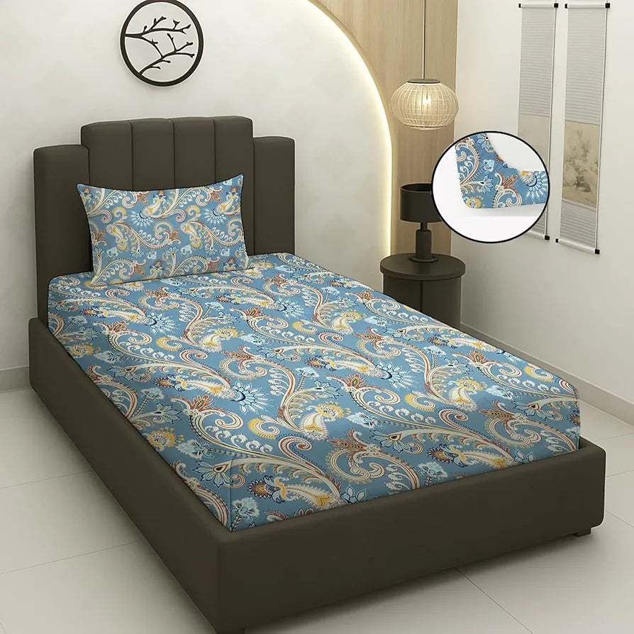 STARNSTYLE Presents Single Elastic Fitted Bedsheets with 1 Pillow Covers Royal Grey