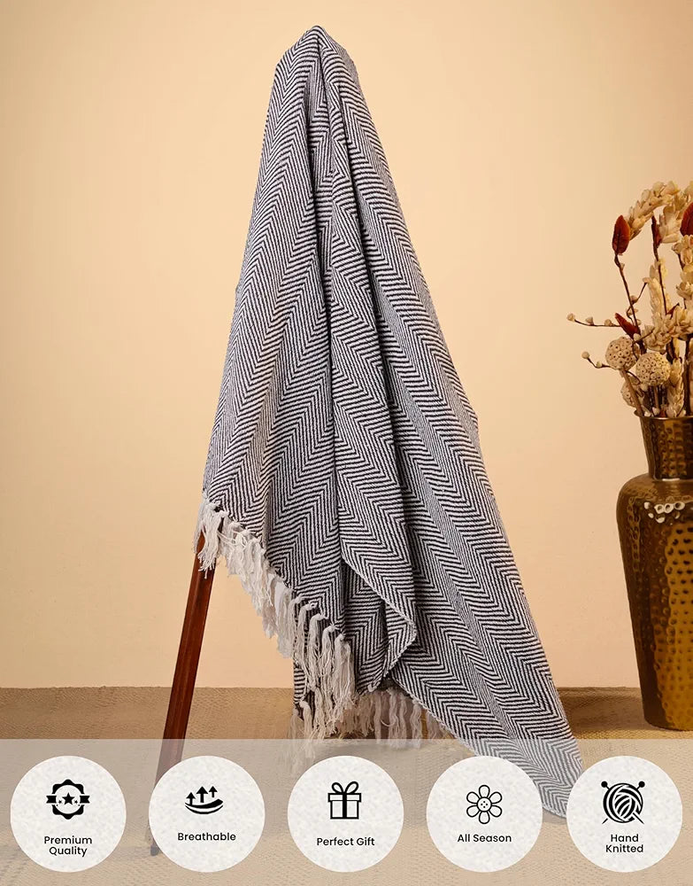 SAJAVAT HOME Hand-Knitted Pure Cotton 3 Seater Sofa Throw | 80x52 Inches/204x132 Cm | Brown Throw for Sofa, Bed, Chair & Travel - Ideal for All Season | Pack of 1
