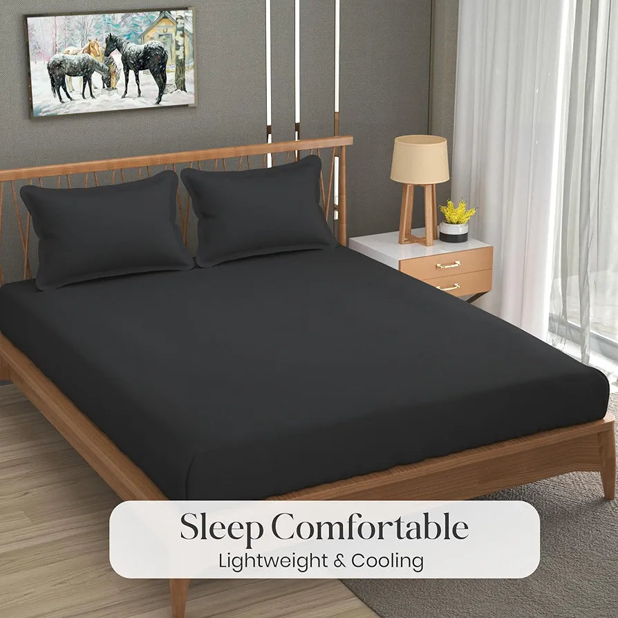 FRESH FROM LOOM Plain Microfiber King Size Double Bedsheet - Hypoallergenic Wrinkle Free Bed Sheets with 2 Pillow Covers , 240 TC