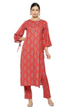Janasya Women's Red Moss Digital Ethnic Printed Kurta with Pant