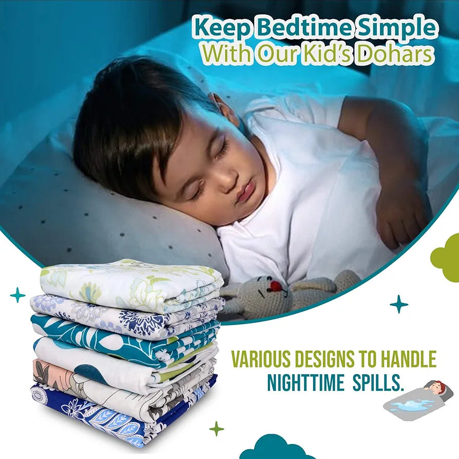 Divine Casa Floret 100% Cotton Single Kids Dohar | 120 GSM | Soft & Lightweight Throw Blanket | Cozy & Breathable Bedding | All-Season Comfort | 140 x 100 CM, Aqua