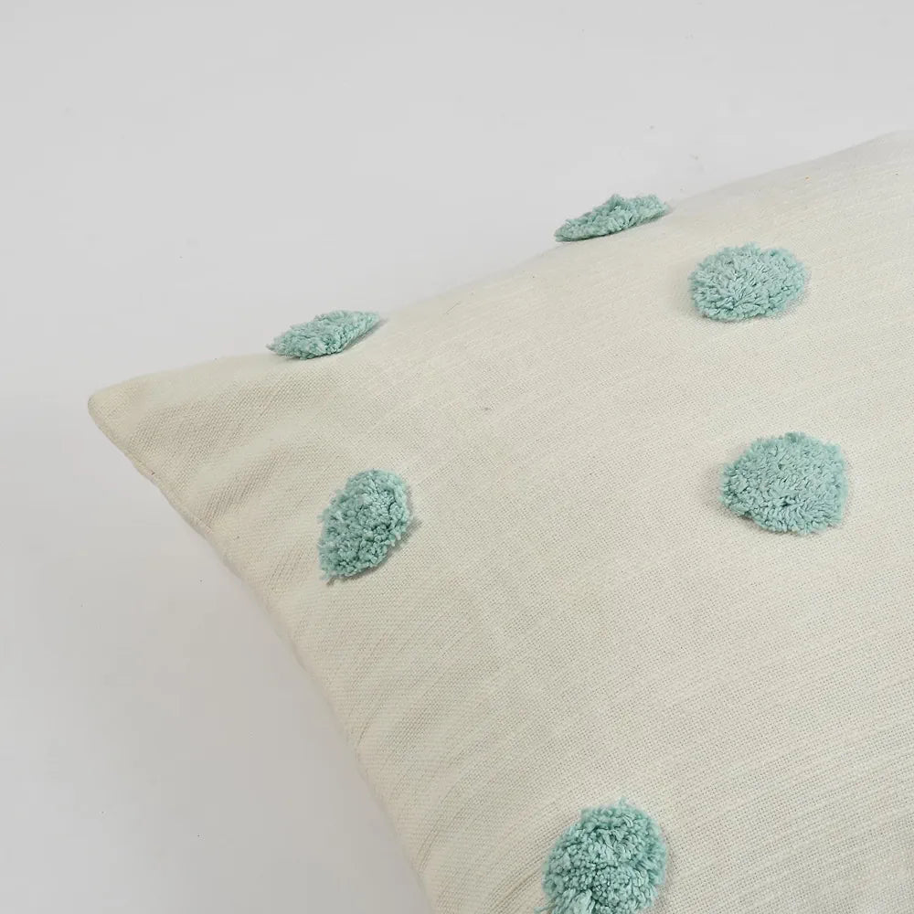 SASHAA World White Cushion/Pillow Cover with Tufted Mini Dots | Ideal for Sofa, Living Room, Bedroom | Ice Blue Accents, Elegant and Playful Home Decor | 45x45 cm