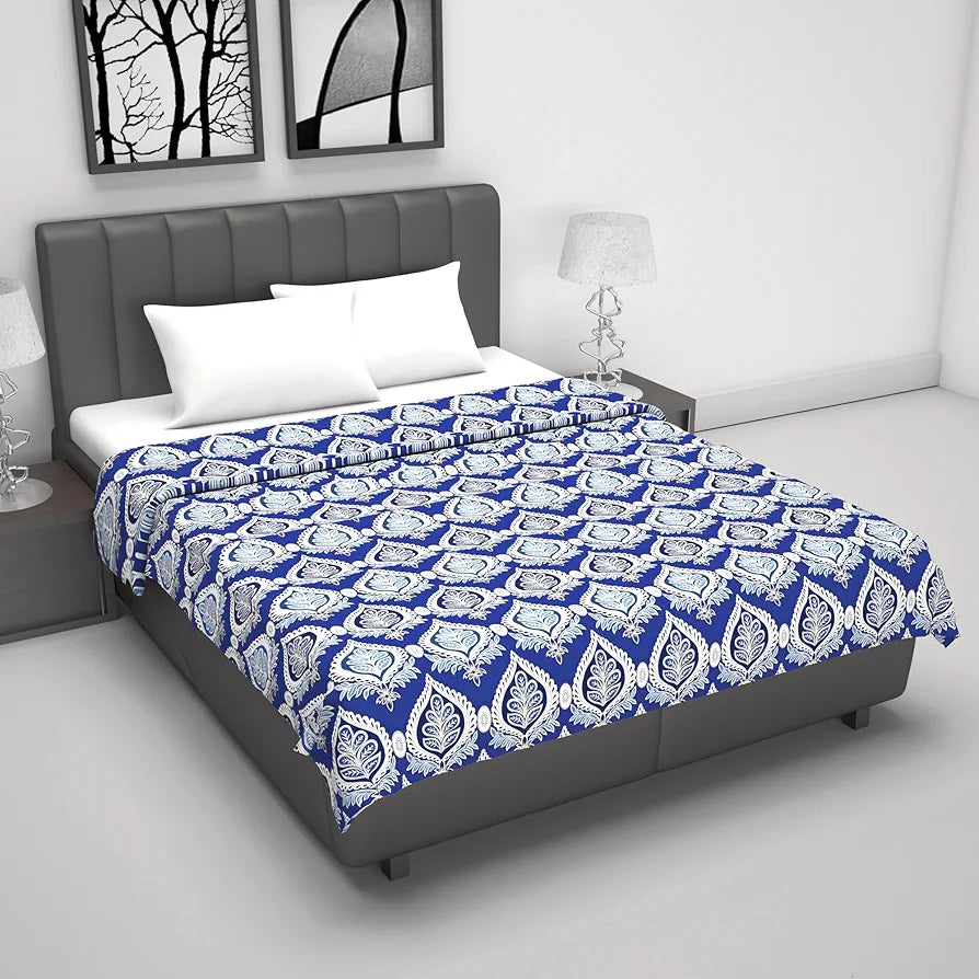 Divine Casa Floret 100% Cotton Double Dohar | 120 GSM | Soft & Lightweight Throw Blanket | Reversible Design | Cozy & Breathable Bedding | All-Season Comfort | 220 x 205 CM, Dazzling Blue