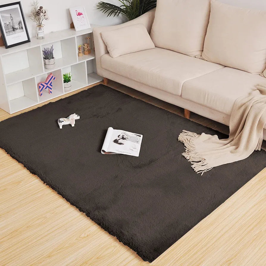 Luxe Home Ruffle Floor Rug Rabbit Fur 1000 GSM Living Room Foot Mats Anti Skid Water Absorbent Easy Machine Washable Rug for Bedroom | Floor | 4 X 6 Ft | Cocoa | Pack of 1