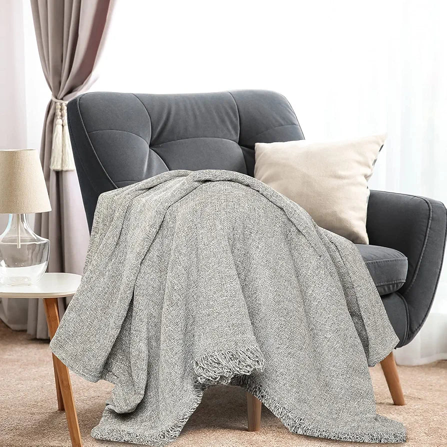 SASHAA WORLD Soft Chenille Throw | Throw Blanket for Sofa, Bed, Chair and Travel | Grey Throw Blanket | Pack of 1, 130 x 180 cm