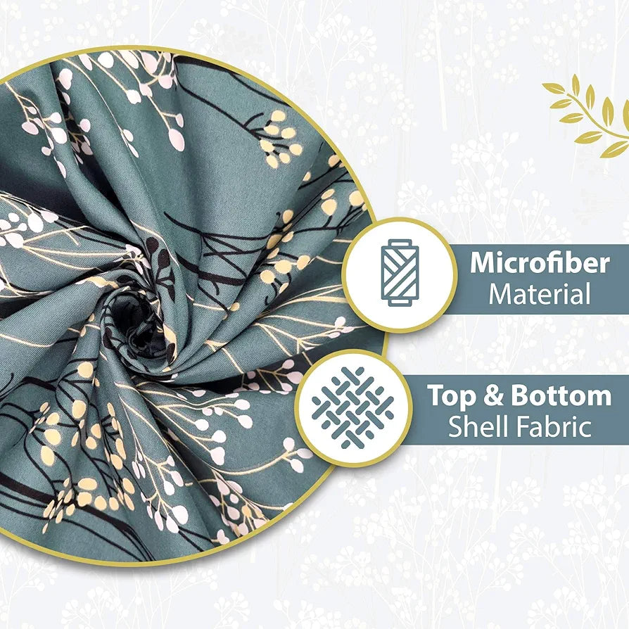 Divine Casa 120 GSM Microfiber Single Kids Dohar  | Soft & Lightweight Throw Blanket | Cozy & Breathable | All-Season Comfort | 140 x 100 CM | Floral Branches Pattern | Teal & White