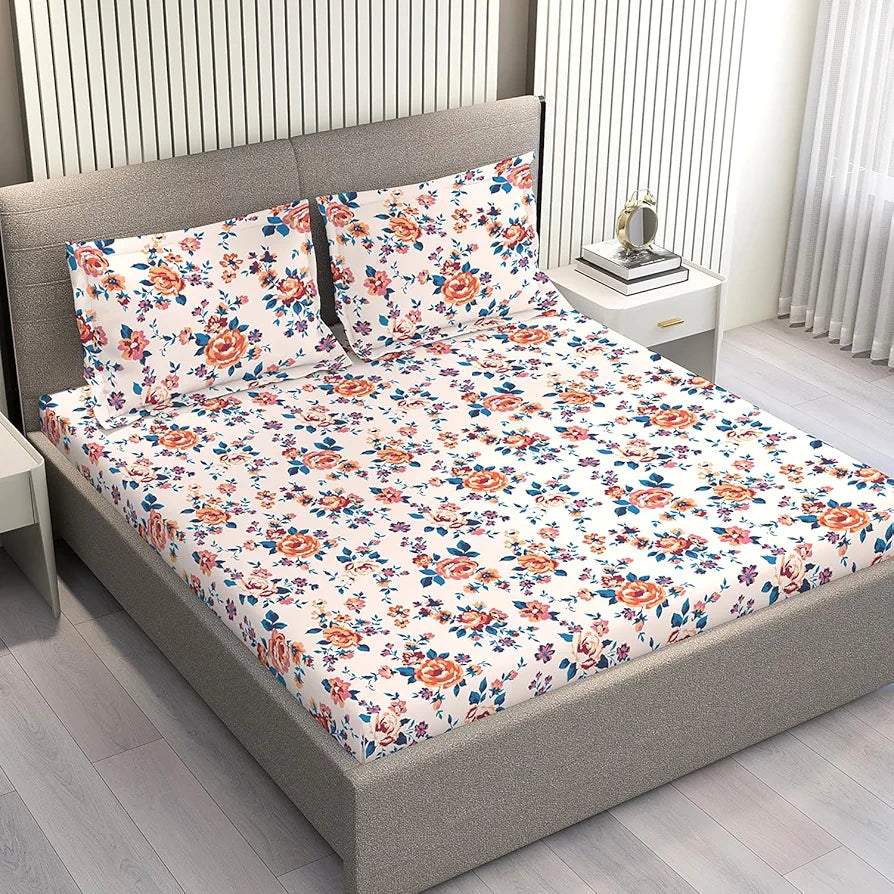 Layers Marigold 100% Cotton Bedsheet Set for All Seasons - Lightweight, Moisture Absorbent, Machine Washable & Easy to Care - Gift for Housewarming & More - 144 TC - King Size 