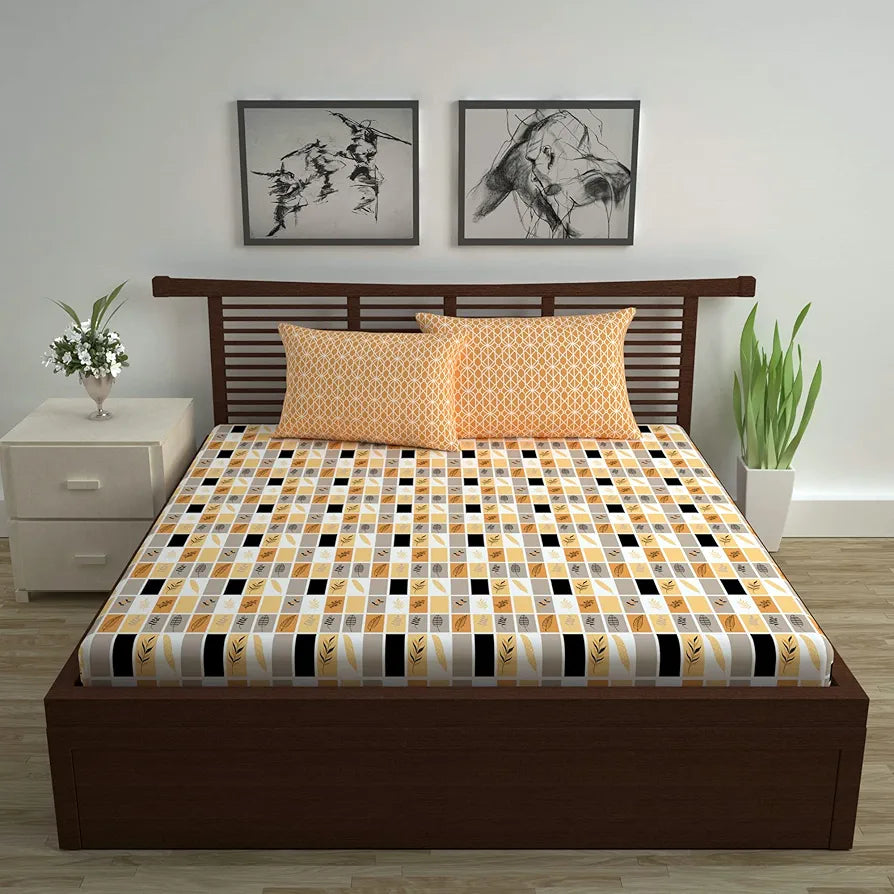 Divine Casa 144 TC Cotton Bedsheet for Double Bed with 2 Pillow Cover 