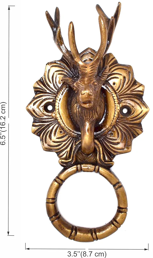 Two Moustaches Reindeer Face Brass Door Knocker