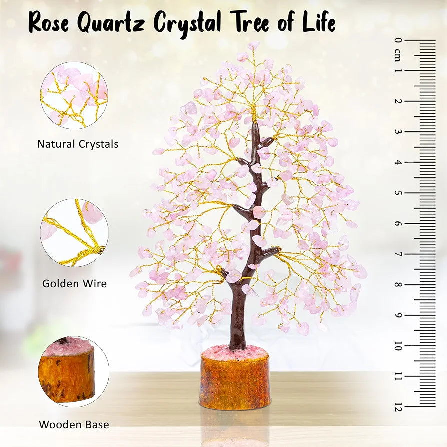BEZAVO Rose Quartz Crystal Tree – Feng Shui Love & Prosperity Tree for Home Decorations | Seven Chakra Tree | Antique Marriage Gift – 10-12 Inch 