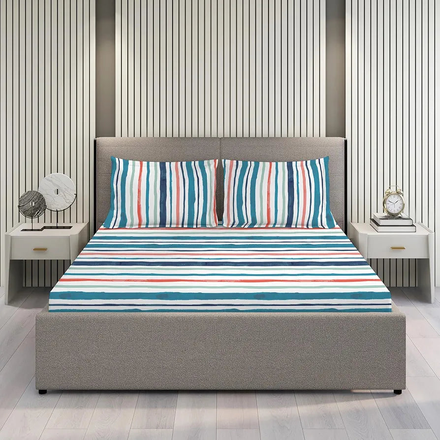 Layers Argos Bedsheet Set for All Seasons - Lightweight, Moisture Absorbent, Machine Washable & Easy to Care - Gift for Housewarming & More - 225 CVC - King Size 