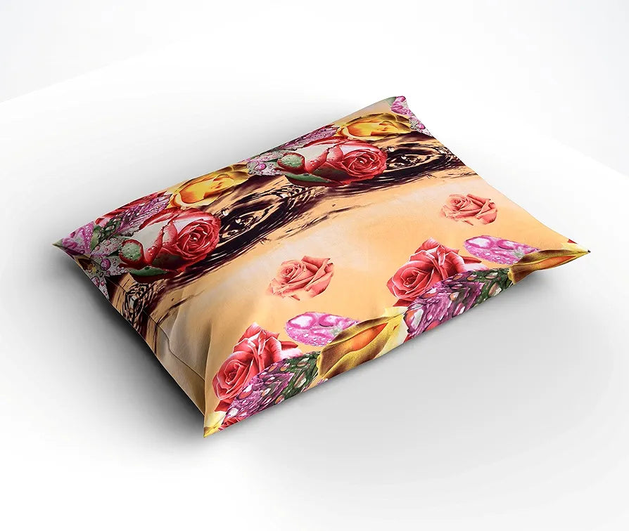 HFI 160 TC Polycotton Double Bedsheet with 2 Pillow Covers - Floral, Multicolor