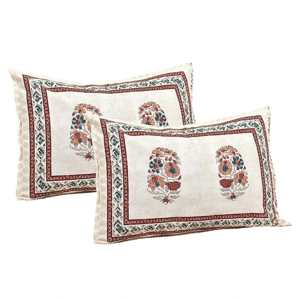 Kuber Industries Double Bedsheet with 2 Pillow Covers | 160 TC Premium Cotton Bedsheet for Double Bed | Bedsheet for Living Room-Home & Hotels | Dezier Flower Boota | 90x108 Inch | Cream