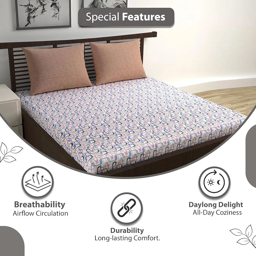 Divine Casa 144 TC 100% Pure Cotton Queen Size Double Bed Bedsheet with 2 Pillow Covers | Soft, Durable & All-Weather Comfortable Easy Care Sheet | Size 222 x 254 CM | Wavy Pattern | Charcoal Blue
