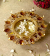 Two Moustaches 9.5 Inches Brass Urli Bowl with Lotus Design 11 Diyas Urli for Flowers