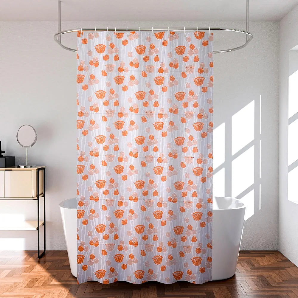 Kuber Industries Shower Curtain | 7 Feet | Bathroom Shower Curtain | AC Curtains | PVC Waterproof Window Curtain | Curtains for Bathtub | 8 Rings Curtain | Orange Gulab | Blury Transparent