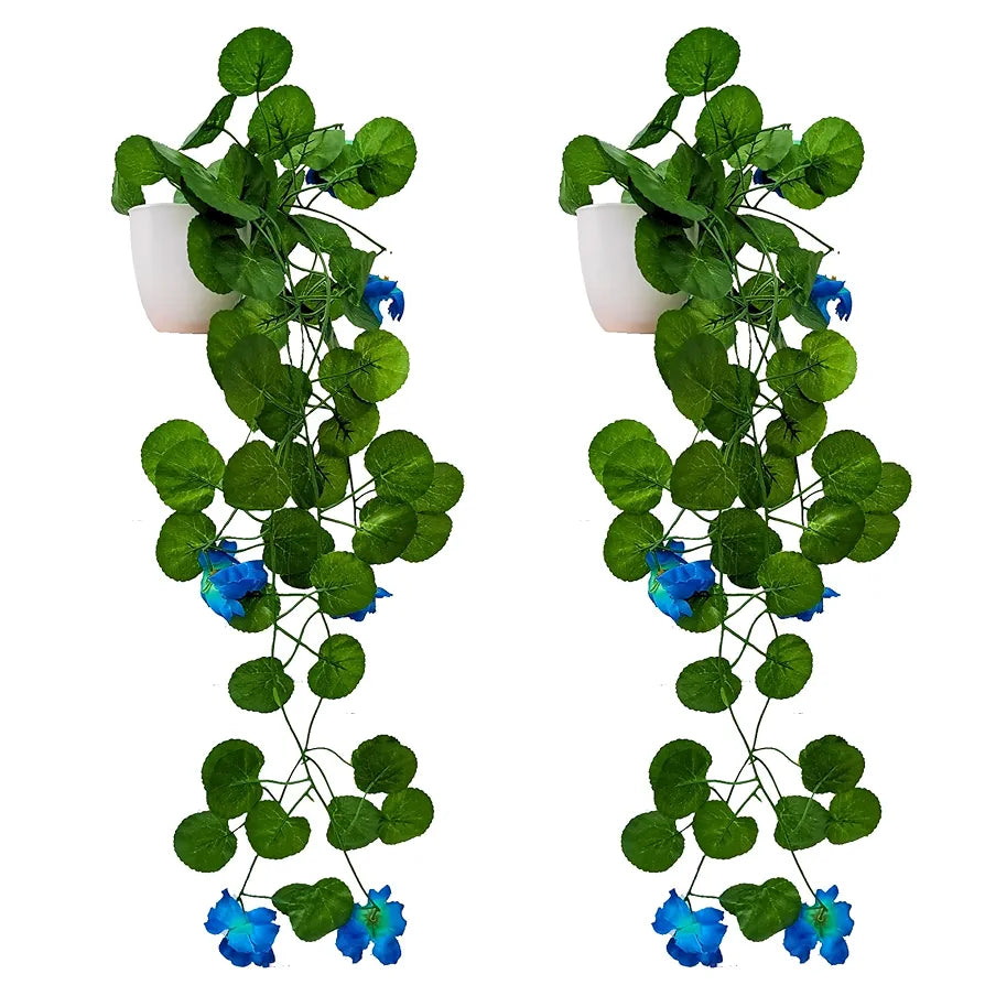 fancymart Artificial Flower Vine Plant Falling with Pot : Pack of 2 | Home Décor with Small Size Pot |Plant Hanging for Home Decor | Office Decor | Size 45 X 17 X 7 CM | 8164
