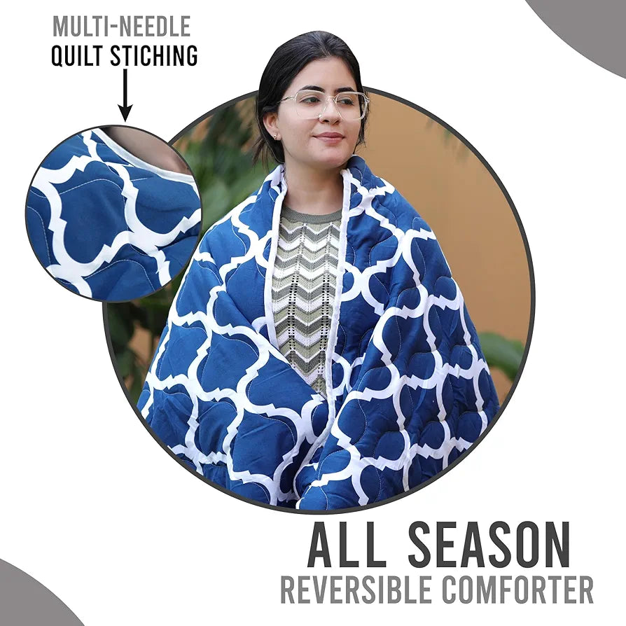 Divine Casa Microfiber 150 GSM Reversible Double Bed Comforter | Ultra Soft & Lightweight Blanket | Cozy & Breathable for All-Weather | 254 x 230 CM, Deep Blue