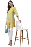 Janasya Women's Yellow Cotton Floral Print Empire Tunic