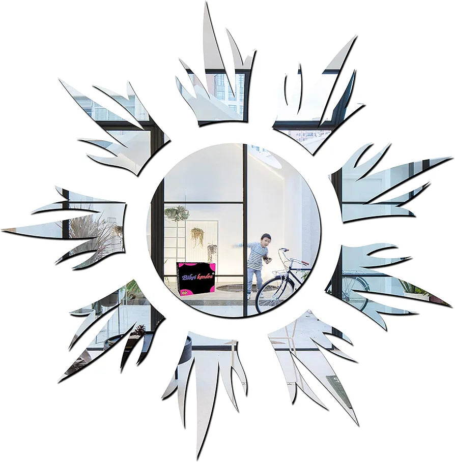 Bikri Kendra - Sun Silver  Mirror Stickers for Wall, Acrylic Mirror Wall Decor Sticker, Acrylic Stickers, Self Adhesive Sticker Wall Stickers for Hall Room, Bedroom.