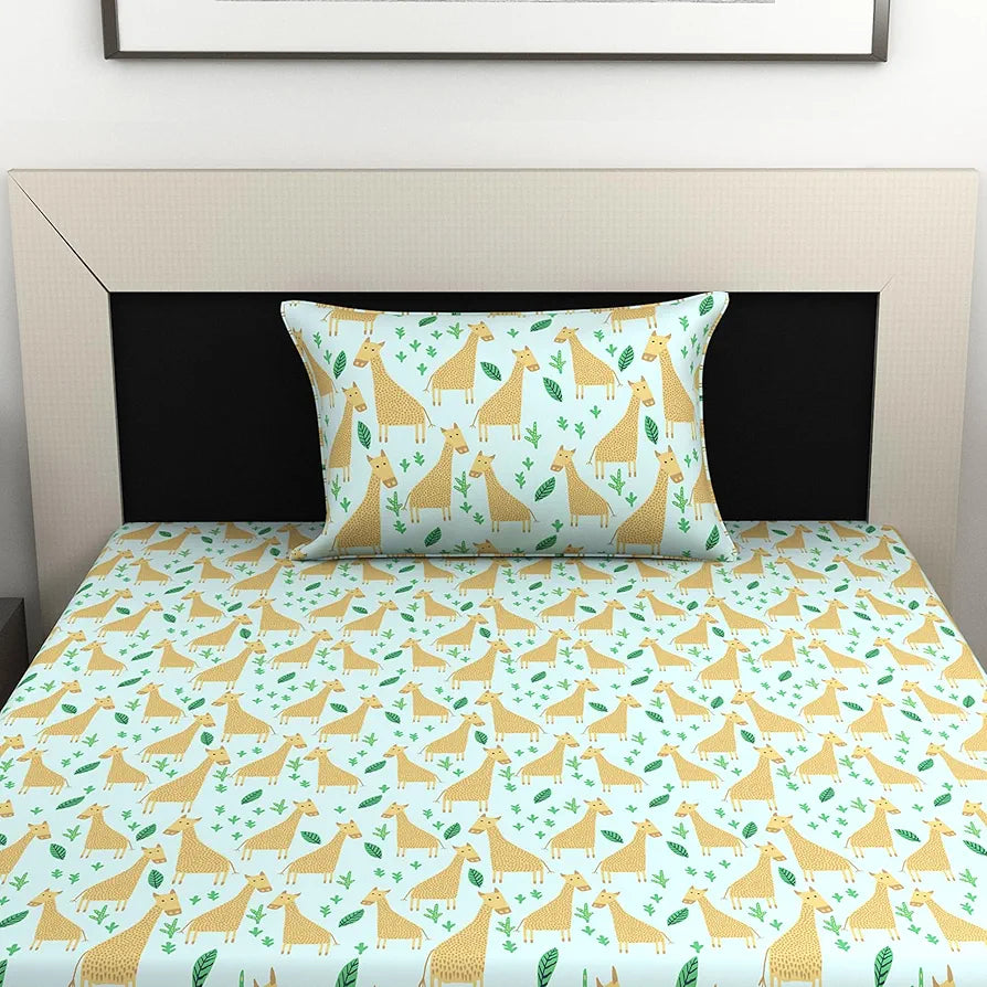 Divine Casa 144 TC 100% Cotton Single Bedsheet with 1 Pillow Cover | Skin-Friendly Fabric for Everyday Comfort | 223 X 145 CM | Abstract Pattern | Water Blue