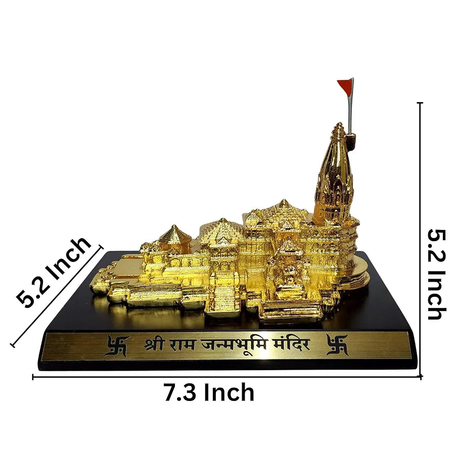 Gold Art India Ram Mandir Ayodhya Gold Plated - Minature for, Gifting, Puja Room, Office Desk, Home Decor 