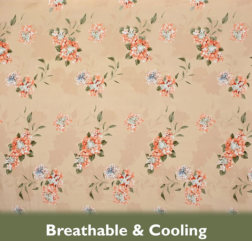 Fresh From Loom Hypoallergenic Floral Print Fitted King Size Bedsheet with 2 Pillow Covers - Microfiber, 240 TC | Beige, Floral Design)