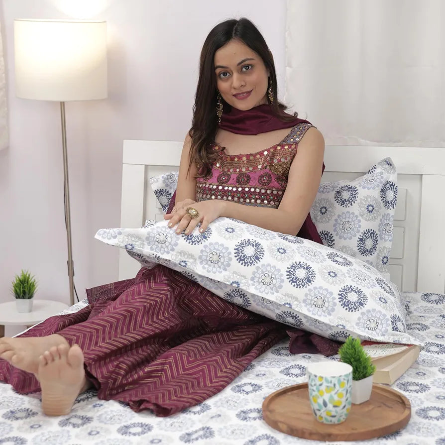 Divine Casa 144 TC 100% Cotton Bedsheet for Double Bed with 2 Pillow Cover 