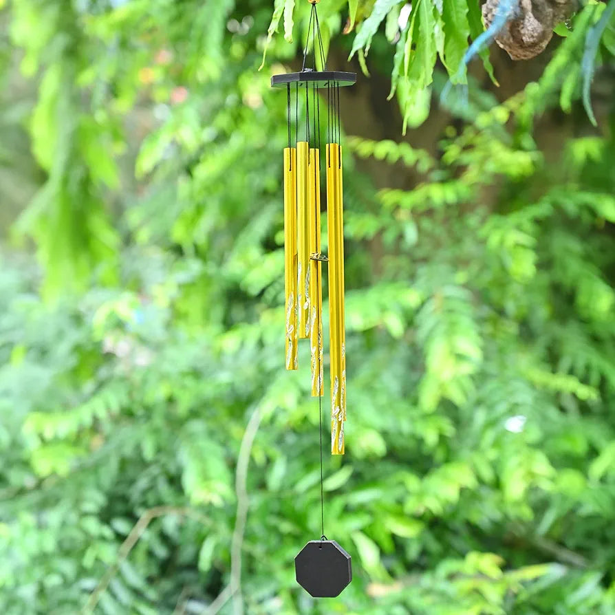 Hindcraft Wind Chimes for Bedroom, Living Room, and Balcony – Home Décor Gift Items for Positive Energy, Housewarming, and Room Décor | Hanging Bells and Showpieces for Home Decoration, Golden 5-Pipe