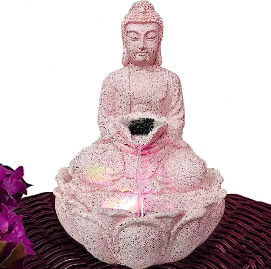 ALILA Rose Gold Buddha Statue Statues Water Fountain for Living Room Home Decor Good Luck Table Top Indoor Outdoor Gift Gifting Decoration Item, 14inches