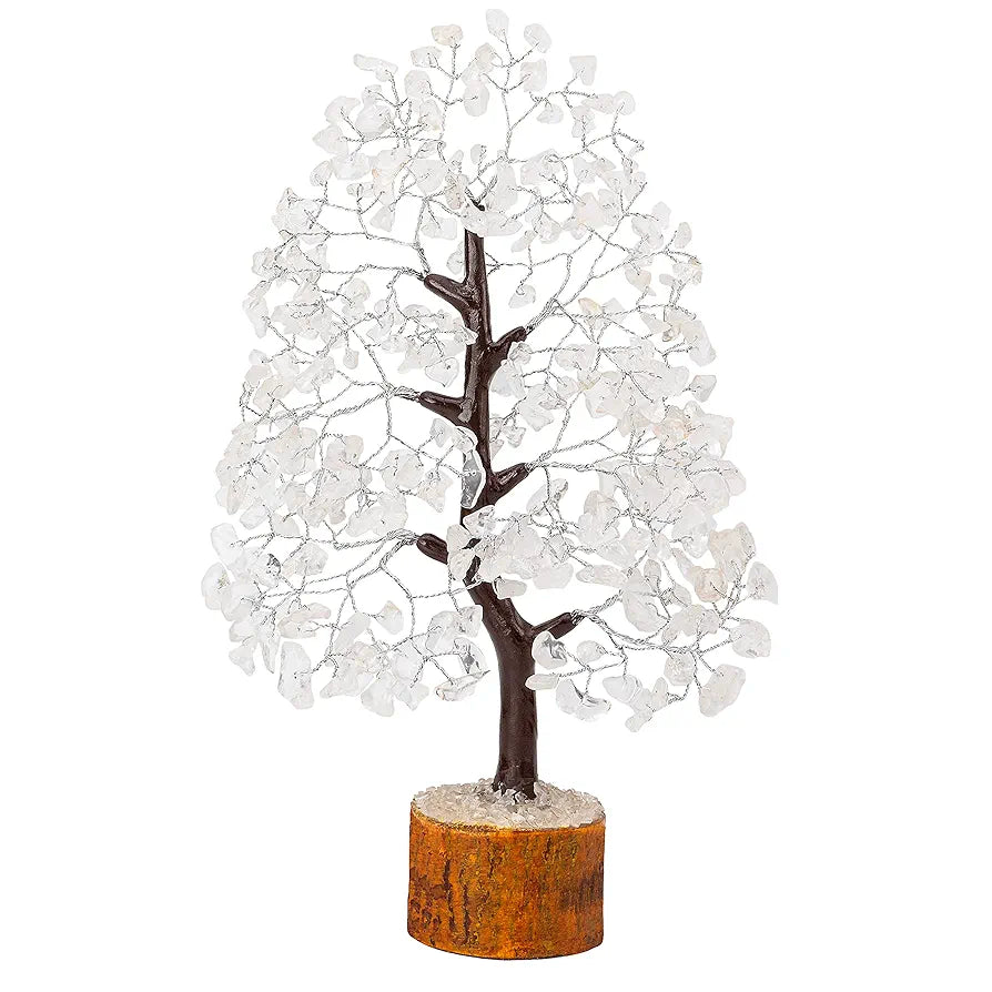 HindCraft Clear Quartz Crystal Tree Good Luck Showpiece for Home Decor Items Crystals Gemstones Bonsai Money Tree for Good Luck, Decoration Gift Item, Silver Wire, 10-12 inch